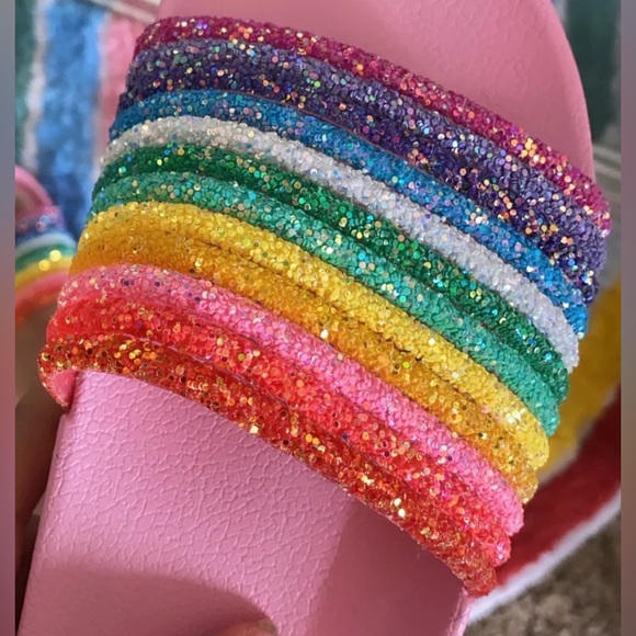 ⭐️EUC - Anina - Pink & Rainbow Sparkle Samdal Slides - Woman's Size 6 - Picture 5 of 10